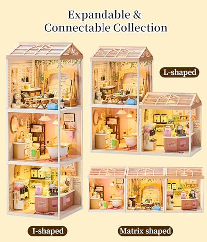 Makeup Store DIY Miniature House Kit with Roof & LED Light