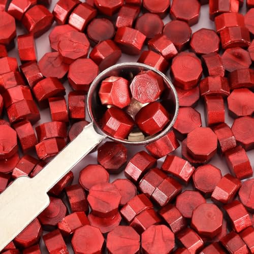 360 Pcs Antique Wine Red Sealing Wax Beads Set for Wax Seal Stamp with Candles and Melting Spoon (360 Count)