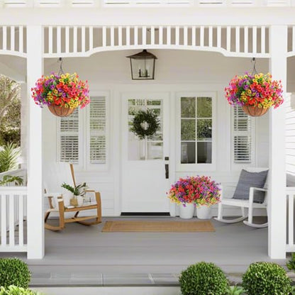 2 Set Artificial Outdoor Flowers with Hanging Basket (24 Count)