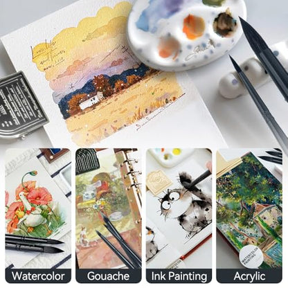 8pcs Round Watercolor Paint Brush Set Goat Hair for Watercolors (8 Count)