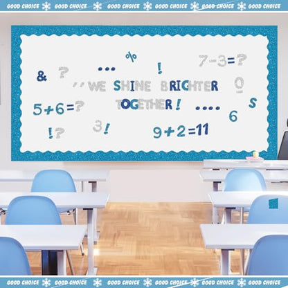 221 Pcs Blue Glitter Bulletin Board Letters for School Chalkboard (225 Count)