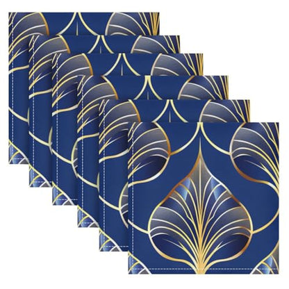 Art Deco Floral Royal Blue & Gold Cloth Napkins Set of 4