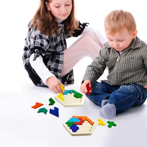 6 PCS Wooden Tangrams Puzzles for Kids (6 Count)