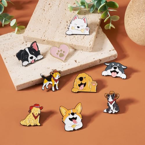 Beadthoven 9Pcs Dog Enamel Pins Cute Pet Puppy Alloy Brooch Pins Novelty Cartoon Animal Lapel Pin Funny Dog &Heart Badge Brooches for Women Men Clothes Hat Backpack Decor (9 Count)