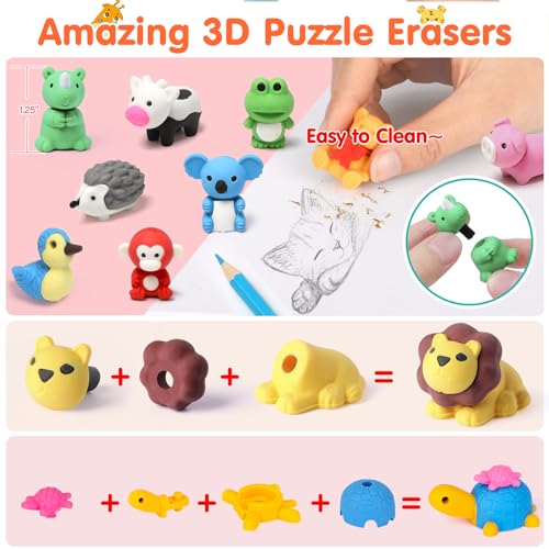 34 Pcs Animal Erasers (34 Count)