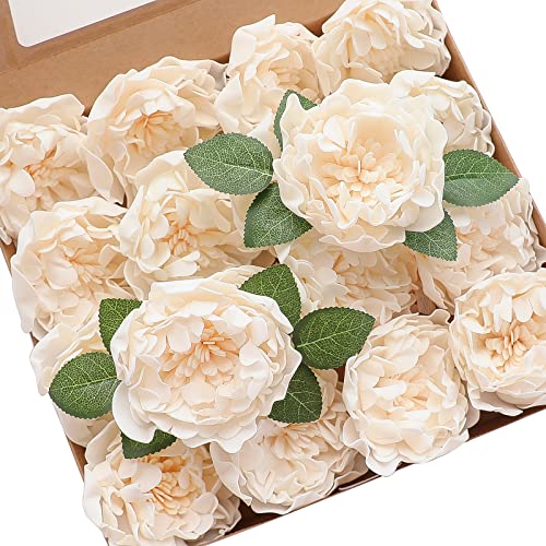 Artificial Flowers 16pcs 4" Blooming Peonies Real Looking Foam Fake Peony with Stems for DIY Wedding Bouquets Bridal Shower Centerpieces Floral Arrangements Party Tables Decorations (16 Count)