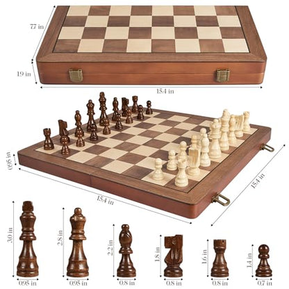 15" Wooden Chess Set with Magnetic Pieces