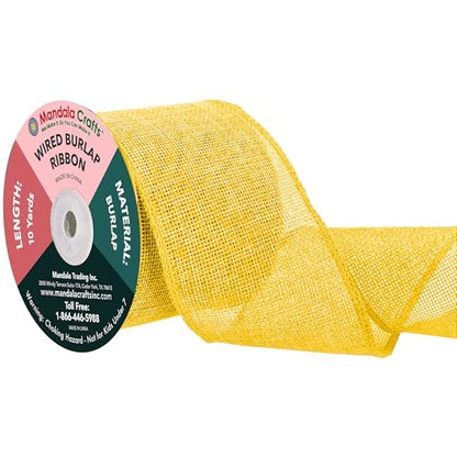 3 Inch Wide Yellow Wired Burlap Ribbon for Crafts
