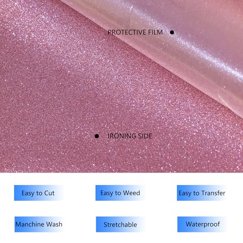 RENLITONG Pink Glitter Heat Transfer Vinyl HTV Vinyl Rolls