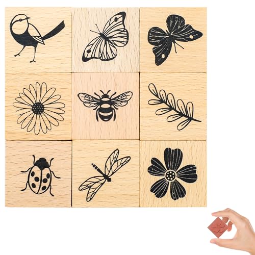 9 PCS Vintage Wooden Rubber Stamps (9 Count)