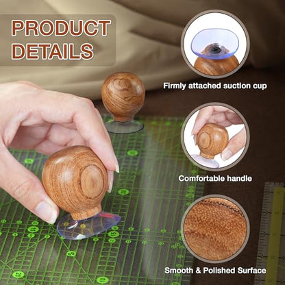 Ruler Knob Wooden Handle with Strong Suction Cup Grip (2 Count)