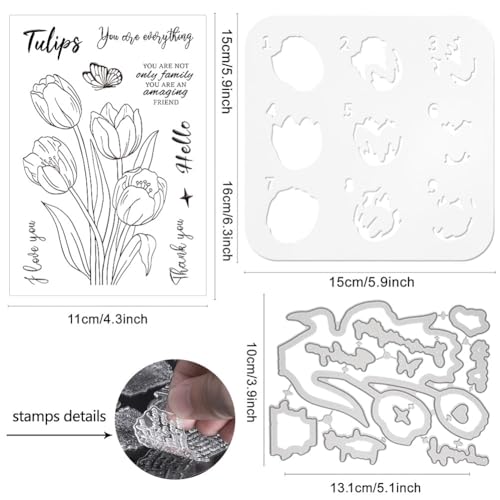 Realistic Tulip Stamps & Dies & Layering Coloring Stencil Set