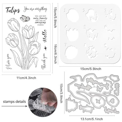 Realistic Tulip Stamps & Dies & Layering Coloring Stencil Set