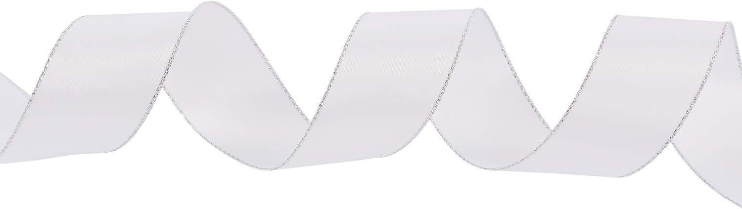 ITIsparkle 1" Inch Double Faced Satin Ribbon 25 Yards with Silver Edges, 1" X 25Yd - White - Crafty Corner