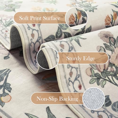 Floral Machine Washable 3x5 Rug (15 Sq Ft)