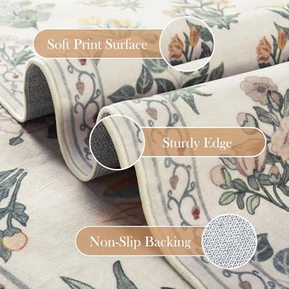 Floral Machine Washable 3x5 Rug (15 Sq Ft)