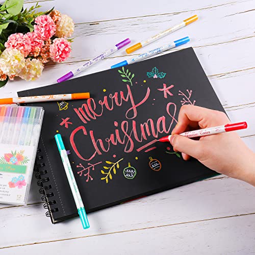 Metallic Markers Dual Tip Metallic Marker Pens Brush and Fine Point Pens for Black Paper (12 Count)