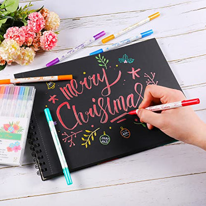 Metallic Markers Dual Tip Metallic Marker Pens Brush and Fine Point Pens for Black Paper (12 Count)