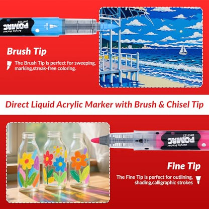 Dual Tip Acrylic Paint Markers Pens 36 Assorted Colors