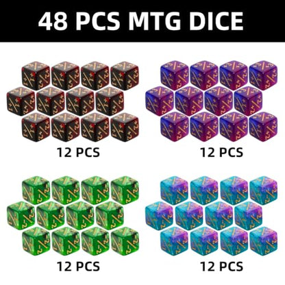 MTG Counter Dice Set 48 Pcs D6 MTG Dice Life Counters Tokens Dice for Magic Card Game Accessories with 6 Pcs Drawstring Bags and Tray (56 Count)