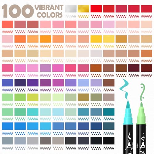 100 Colors Precision Dual Tip Acrylic Paint Markers Pens (100 Count)