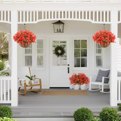 24 Pcs Artficial Outdoor Flowers with Hanging Baskets (2 Count)