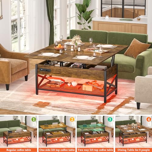 Coffee Table Lift Top with LED Light and Power Outlet