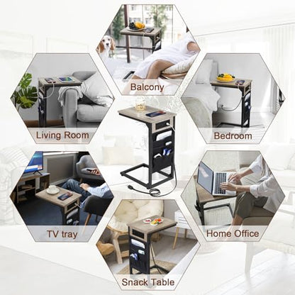 C Shaped End Table with Charging Station (2 Count)