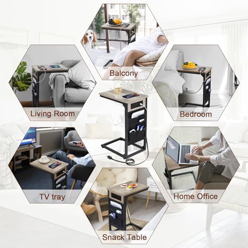 C Shaped End Table with Charging Station