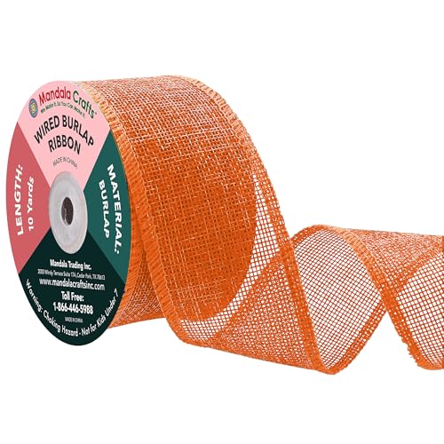 2 Inch Wide Orange Wired Burlap Ribbon for Crafts (30 Foot)