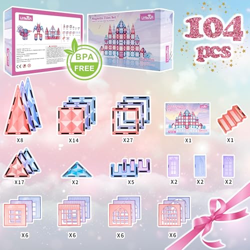 104pcs Frozen Princess Castle Magnetic Tiles Building Blocks (104 Count)