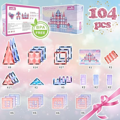 104pcs Frozen Princess Castle Magnetic Tiles Building Blocks (104 Count)