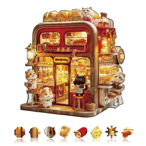 Bakery Cat Puzzles Adults Gifts for Women Men Wooden 270 Pieces 13.4 * 12.7in (270 Count)