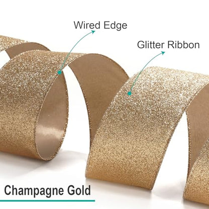 Glitter Wired Ribbon 1.5" x 10 Yards Gold (30 Feet)