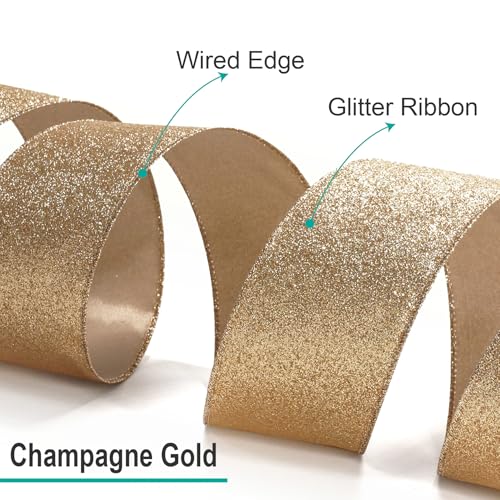 Glitter Wired Ribbon 2.5" x 20 Yards Gold (60 Foot)
