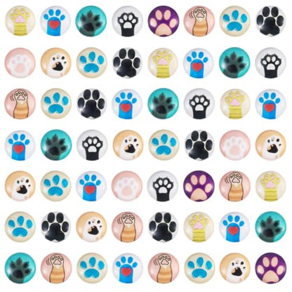 70Pcs Paw Print Glass Cabochons for Jewelry Making