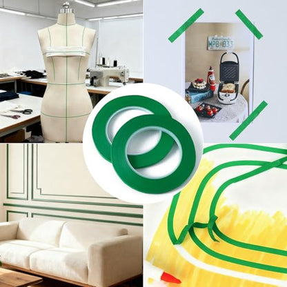 2 Pack 1 4" inch x 60yd Green Painters Tape Easy Removal Thin Narrow Finishing Masking Tape Painting Tape Wall Tape (360 Foot)
