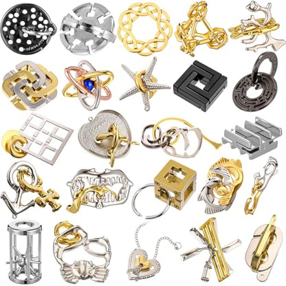 24 Pcs Metal Brain Teaser Puzzles for Adults IQ Logic (24 Count)