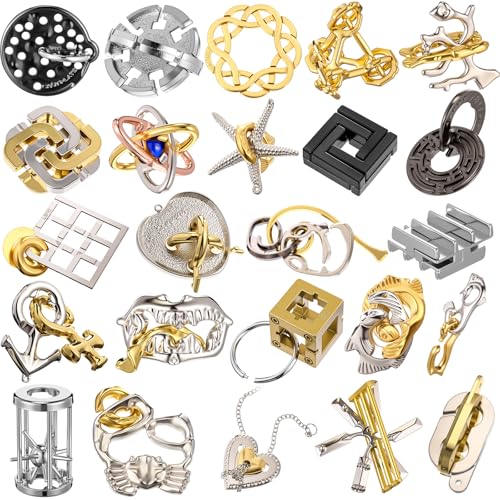 24 Pcs Metal Brain Teaser Puzzles for Adults IQ Logic (24 Count)