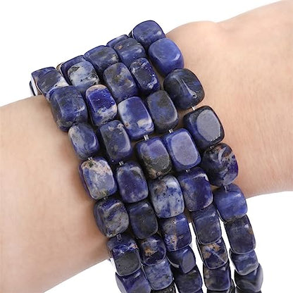 Natural Blue Sodalite Cuboid Stone Loose Semi Gemstone Beads for Jewelry Making 8mmx12mm 38cm (33 Count)