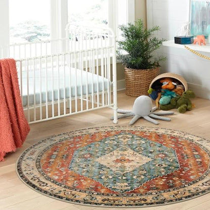 Felice Boho Tribal Round Rugs 6ft Washable Living Room Area Rug