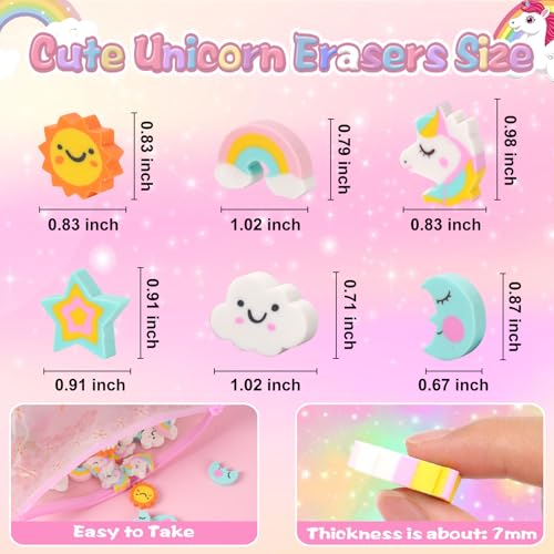 48Pcs Mini Unicorn Erasers for Kids Mini Erasers for Kids Bulk Classroom (48 Count)