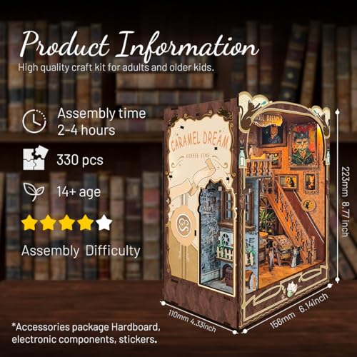 Cat Book Nook Miniature House Kit with Dust Cover Bookshelf Decor