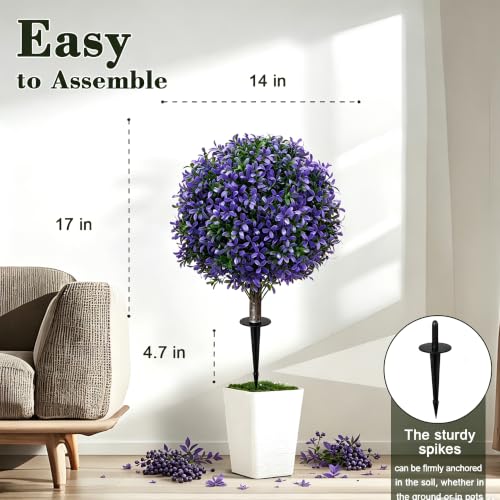 2Pack UV Resistant Purple Artificial Boxwood Topiary Fake Plant (2 Count)