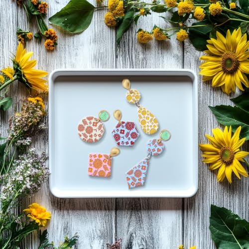Sunflowers Texture Silicone Clay Texture Stamp Leaves Love Heart Polymer Clay Texture Sheets Clay Modeling Pattern Pad Texture Sheets for Polymer Clay Making Earrings Jewelry