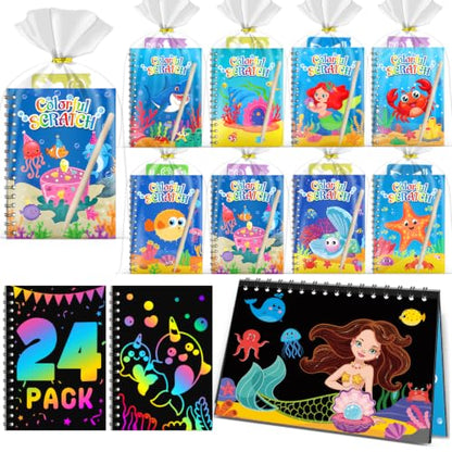 24 Pack Rainbow Scratch Notebook Art Party Favors for Kids