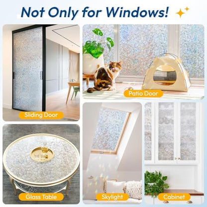Rainbow Window Privacy Film Decorative Stained Glass Diamond Pattern Window Sticker with Iridescent Tint Non (9.58 Sq Ft)