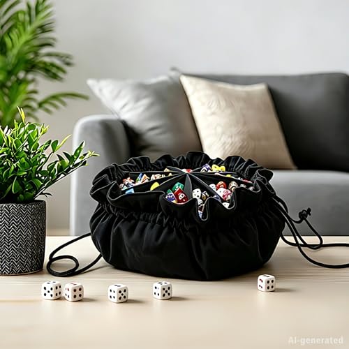 Large Dice Bag with Pockets Big Capacity Dice Bag Drawstring Pouch