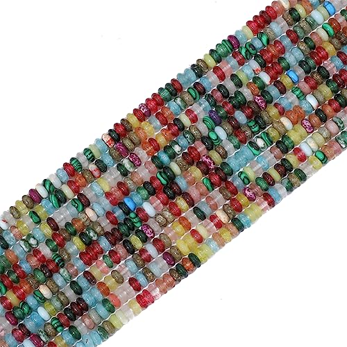 Natural Mix Colored Disk Stone Beads 4x2mm 160pcs Rondelle Loose Semi Gemstone Beads for Jewelry Making Design (160 Count)