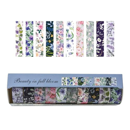 10 Rolls Blooming Flowers Washi Tape Set Floral Arts Adhesive Tapes Colorful Garden Decorative Masking Tape Sets for Craft (10 Count)